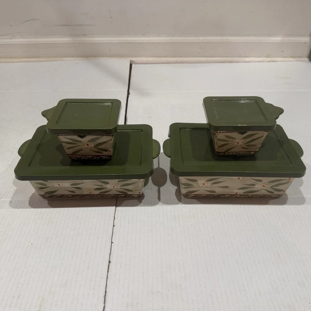 Temp-tations Old World Green 1.5 Qt Casserole Set w Lids 8pc